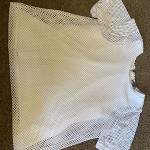 White fishnet T-shirt with white undershirt
